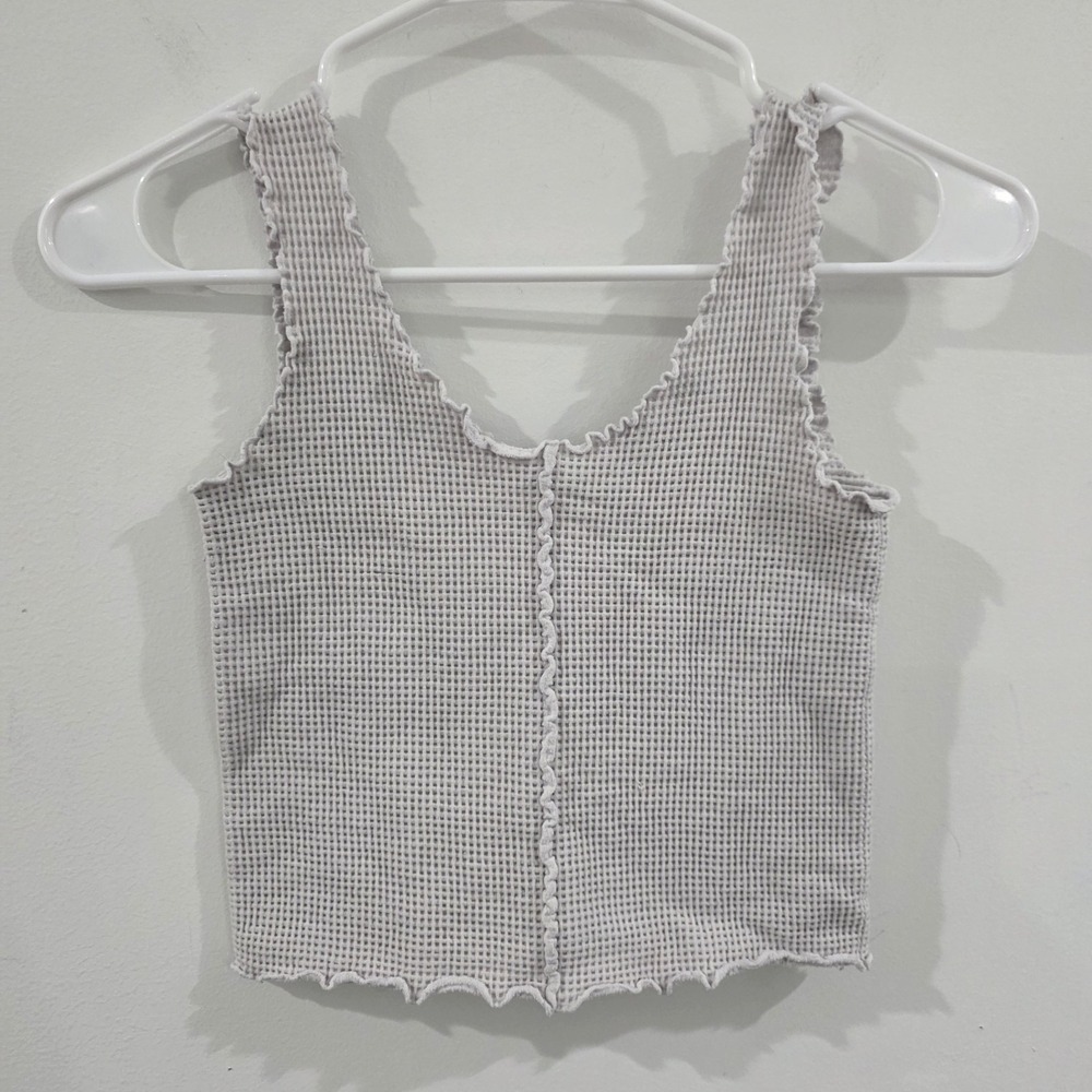 Bke Womens Waffle Crop Tank Top Size Xs Fitted Lettuce‎ Hem Y2K